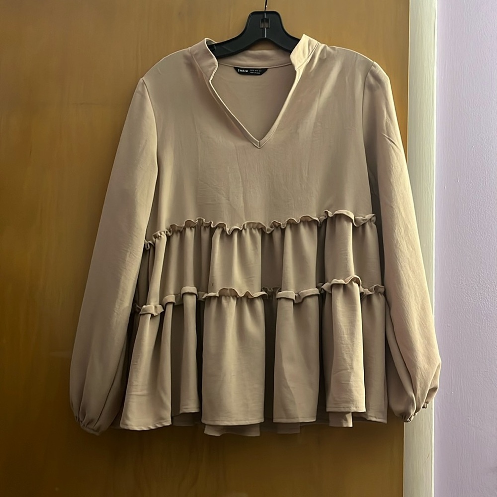 Ruffled Long Sleeve Shirt- Size XS